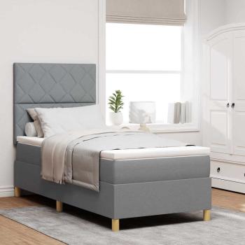 ARDEBO.de - LED Boxspringbett mit Kopfteil Hellgrau 90 x 200 cm Stoff