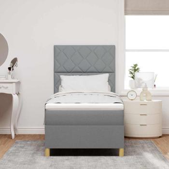 LED Boxspringbett mit Kopfteil Hellgrau 90 x 200 cm Stoff