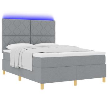 LED Boxspringbett mit Kopfteil Hellgrau 140 x 190 cm Stoff