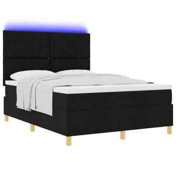 LED Boxspringbett mit Kopfteil Schwarz 140 x 200 cm Stoff