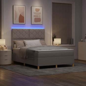 LED Boxspringbett mit Kopfteil Taupe 140 x 200 cm Stoff
