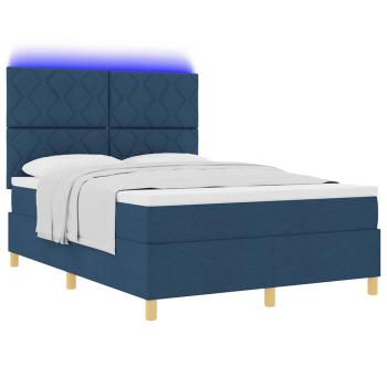 LED Boxspringbett mit Kopfteil Blau 160 x 200 cm Stoff