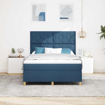 LED Boxspringbett mit Kopfteil Blau 160 x 200 cm Stoff
