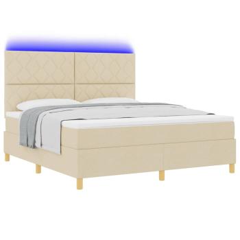 LED Boxspringbett mit Kopfteil Creme 180 x 200 cm Stoff