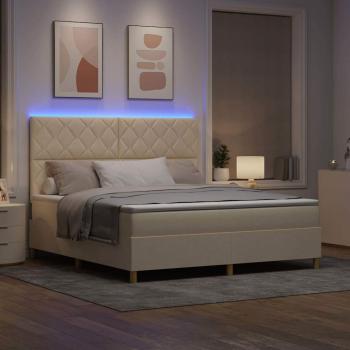 LED Boxspringbett mit Kopfteil Creme 180 x 200 cm Stoff
