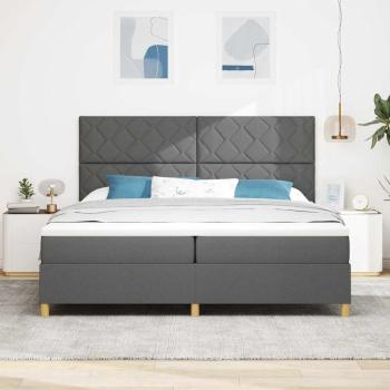 LED Boxspringbett mit Kopfteil Dunkelgrau 200 x 200 cm Stoff