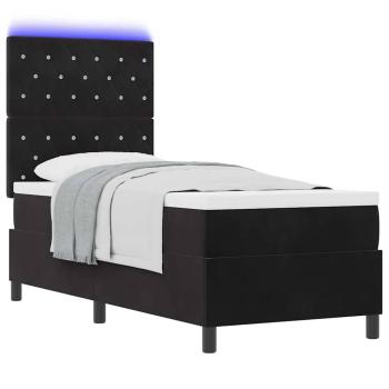 LED Boxspringbett mit Matratze Schwarz 80 x 200 cm Samt