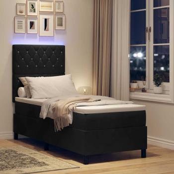 LED Boxspringbett mit Matratze Schwarz 80 x 200 cm Samt