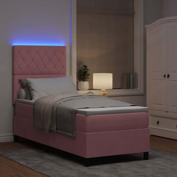 LED Boxspringbett mit Matratze Rosa 80 x 200 cm Samt