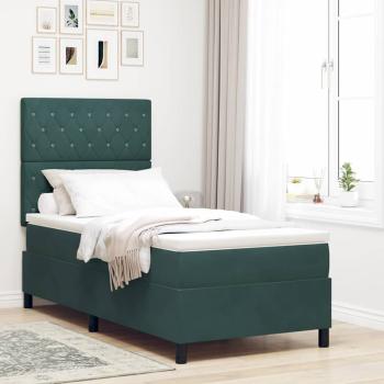 ARDEBO.de - LED Boxspringbett mit Matratze Dunkelgrün 90 x 190 cm Samt