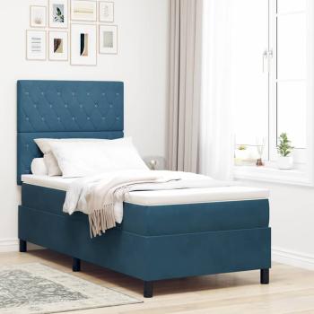 ARDEBO.de - LED Boxspringbett mit Matratze Dunkelblau 90 x 200 cm Samt