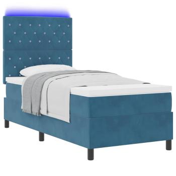 LED Boxspringbett mit Matratze Dunkelblau 90 x 200 cm Samt