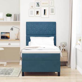 LED Boxspringbett mit Matratze Dunkelblau 90 x 200 cm Samt