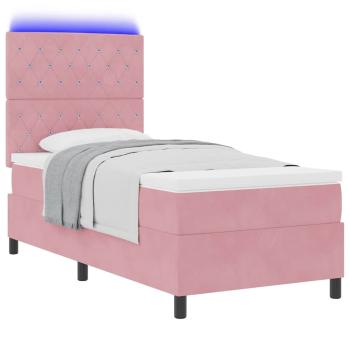 LED Boxspringbett mit Matratze Rosa 100 x 200 cm Samt