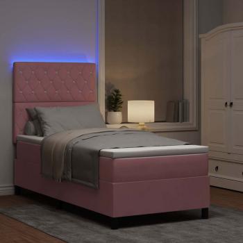 LED Boxspringbett mit Matratze Rosa 100 x 200 cm Samt