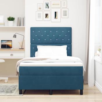 LED Boxspringbett mit Matratze Dunkelblau 120 x 200 cm Samt