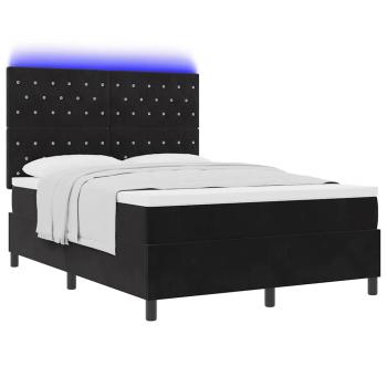 LED Boxspringbett mit Matratze Schwarz 160 x 200 cm Samt
