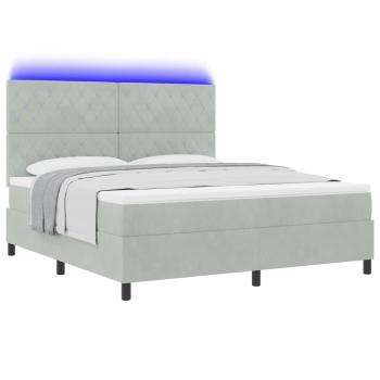 LED Boxspringbett mit Matratze Hellgrau 180 x 200 cm Samt