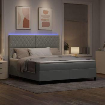 LED Boxspringbett mit Matratze Hellgrau 180 x 200 cm Samt