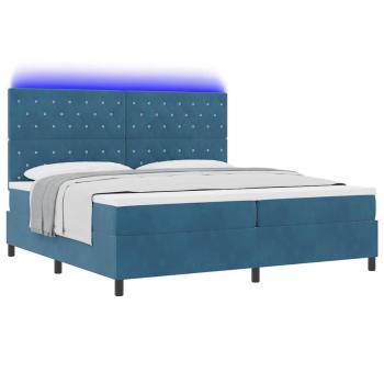 LED Boxspringbett mit Matratze Dunkelblau 200 x 200 cm Samt