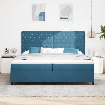 LED Boxspringbett mit Matratze Dunkelblau 200 x 200 cm Samt
