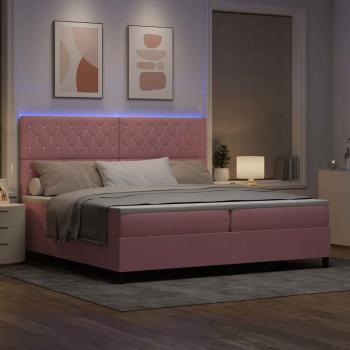 LED Boxspringbett mit Matratze Rosa 200 x 200 cm Samt