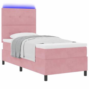 LED Boxspringbett mit Kopfteil Rosa 90 x 190 cm Samt