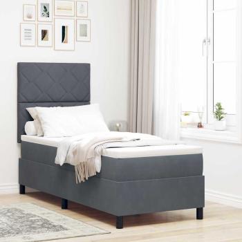 ARDEBO.de - LED Boxspringbett mit Kopfteil Dunkelgrau 80 x 200 cm Samt