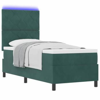 LED Boxspringbett mit Kopfteil Dunkelgrün 80 x 200 cm Samt