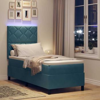 LED Boxspringbett mit Kopfteil Dunkelblau 80 x 200 cm Samt