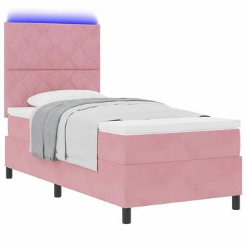 LED Boxspringbett mit Kopfteil Rosa 90 x 190 cm Samt