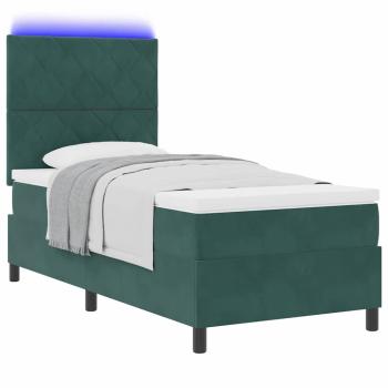 LED Boxspringbett mit Kopfteil Dunkelgrün 100 x 200 cm Samt