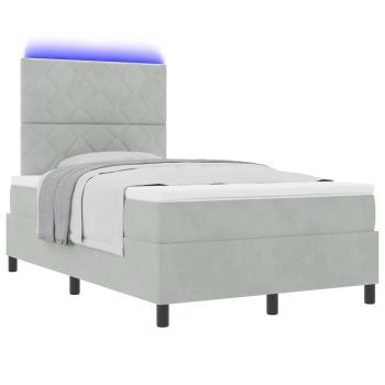 LED Boxspringbett mit Kopfteil Hellgrau 120 x 200 cm Samt