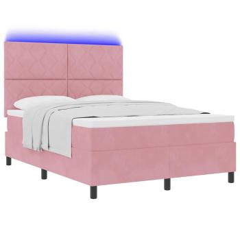 LED Boxspringbett mit Kopfteil Rosa 140 x 190 cm Samt