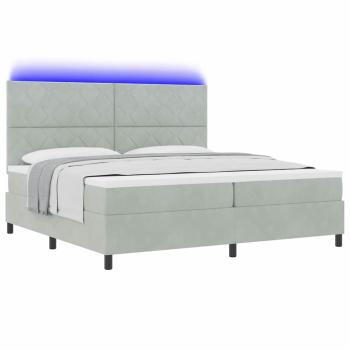 LED Boxspringbett mit Kopfteil Hellgrau 200 x 200 cm Samt