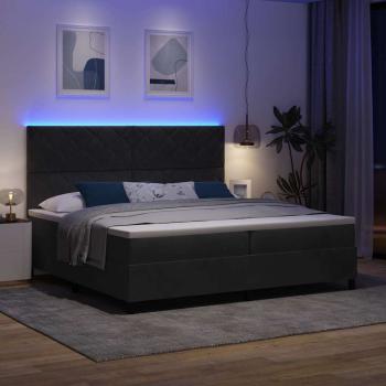 LED Boxspringbett mit Kopfteil Schwarz 200 x 200 cm Samt