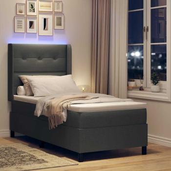LED Boxspringbett mit Kopfteil Dunkelgrau 90 x 190 cm Stoff