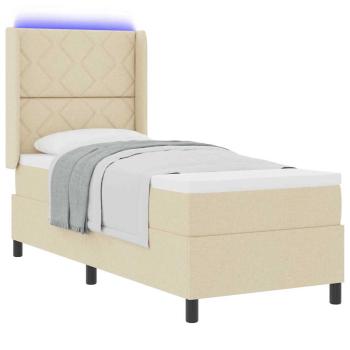 LED Boxspringbett mit Kopfteil Creme 80 x 200 cm Stoff