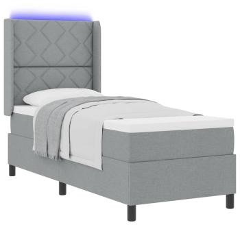 LED Boxspringbett mit Kopfteil Hellgrau 90 x 190 cm Stoff