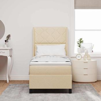 LED Boxspringbett mit Kopfteil Creme 90 x 190 cm Stoff