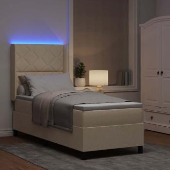 LED Boxspringbett mit Kopfteil Creme 90 x 190 cm Stoff