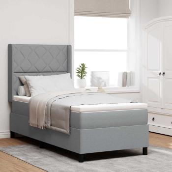 ARDEBO.de - LED Boxspringbett mit Kopfteil Hellgrau 90 x 200 cm Stoff