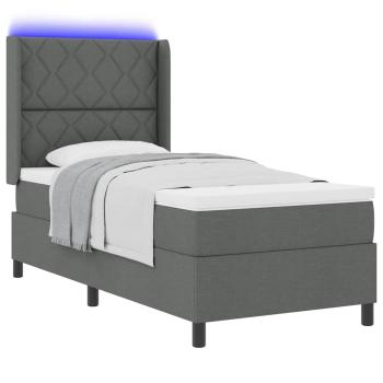 LED Boxspringbett mit Kopfteil Dunkelgrau 90 x 200 cm Stoff