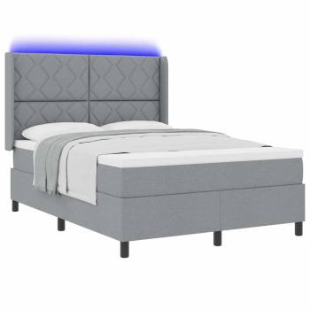 LED Boxspringbett mit Kopfteil Hellgrau 140 x 190 cm Stoff