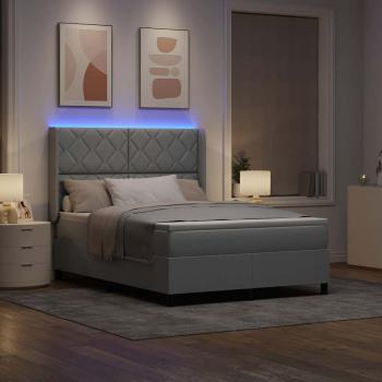 LED Boxspringbett mit Kopfteil Hellgrau 140 x 190 cm Stoff