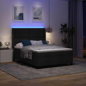 LED Boxspringbett mit Kopfteil Schwarz 140 x 200 cm Stoff