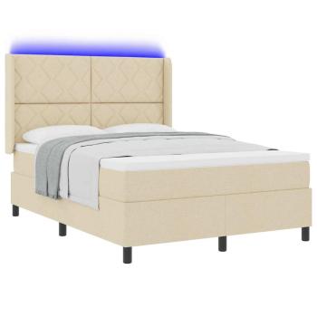LED Boxspringbett mit Kopfteil Creme 160 x 200 cm Stoff