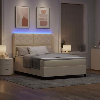 LED Boxspringbett mit Kopfteil Creme 160 x 200 cm Stoff