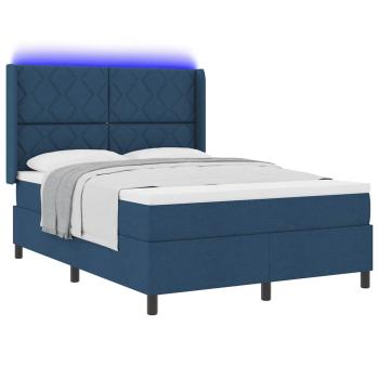 LED Boxspringbett mit Kopfteil Blau 160 x 200 cm Stoff