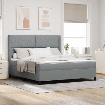 ARDEBO.de - LED Boxspringbett mit Kopfteil Hellgrau 180 x 200 cm Stoff